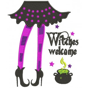 Witches Welcome Halloween Filled Machine Embroidery Design Digitized Pattern